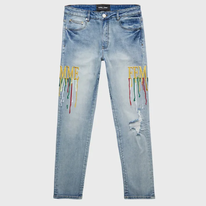 Hot Homme + Femme Letterman Drip Denim Blue With Yellow Letters