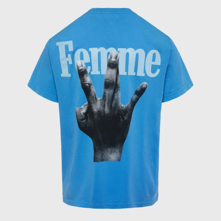 Fashion Homme + Femme Twisted Fingers Tee Blue with Cream and Light Blue
